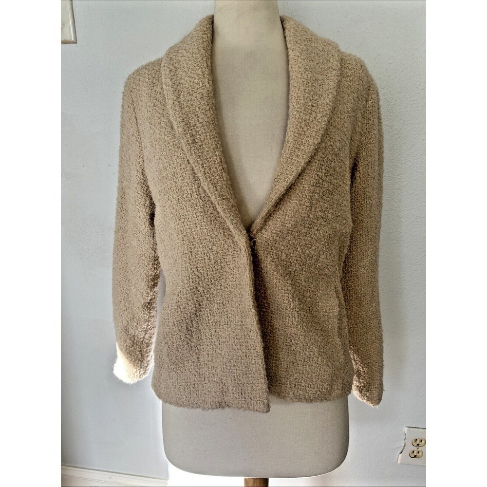 Eileen Fisher Jacket Women M Petite Beige Boucle Teddy Fuzzy Quiet Chic Luxury